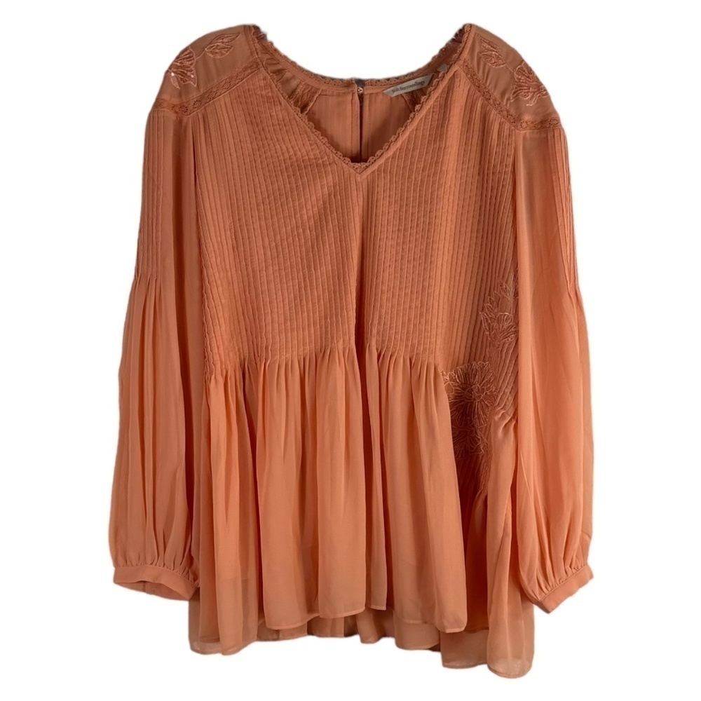 Soft Surroundings Carte Blanche Chiffon Sequin Trim Blouse Canyon Sunset NEW NWT